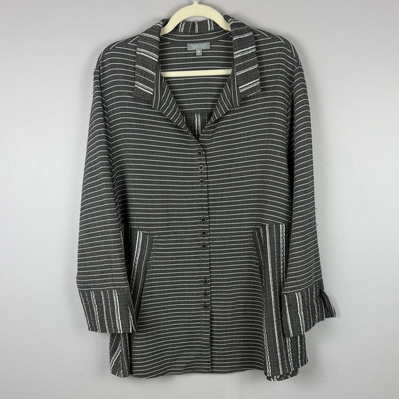 Habitat Casual Lightweight Gray and White Striped 3/4 Sleeve Tunic Top Size XXL - Picture 2 of 10